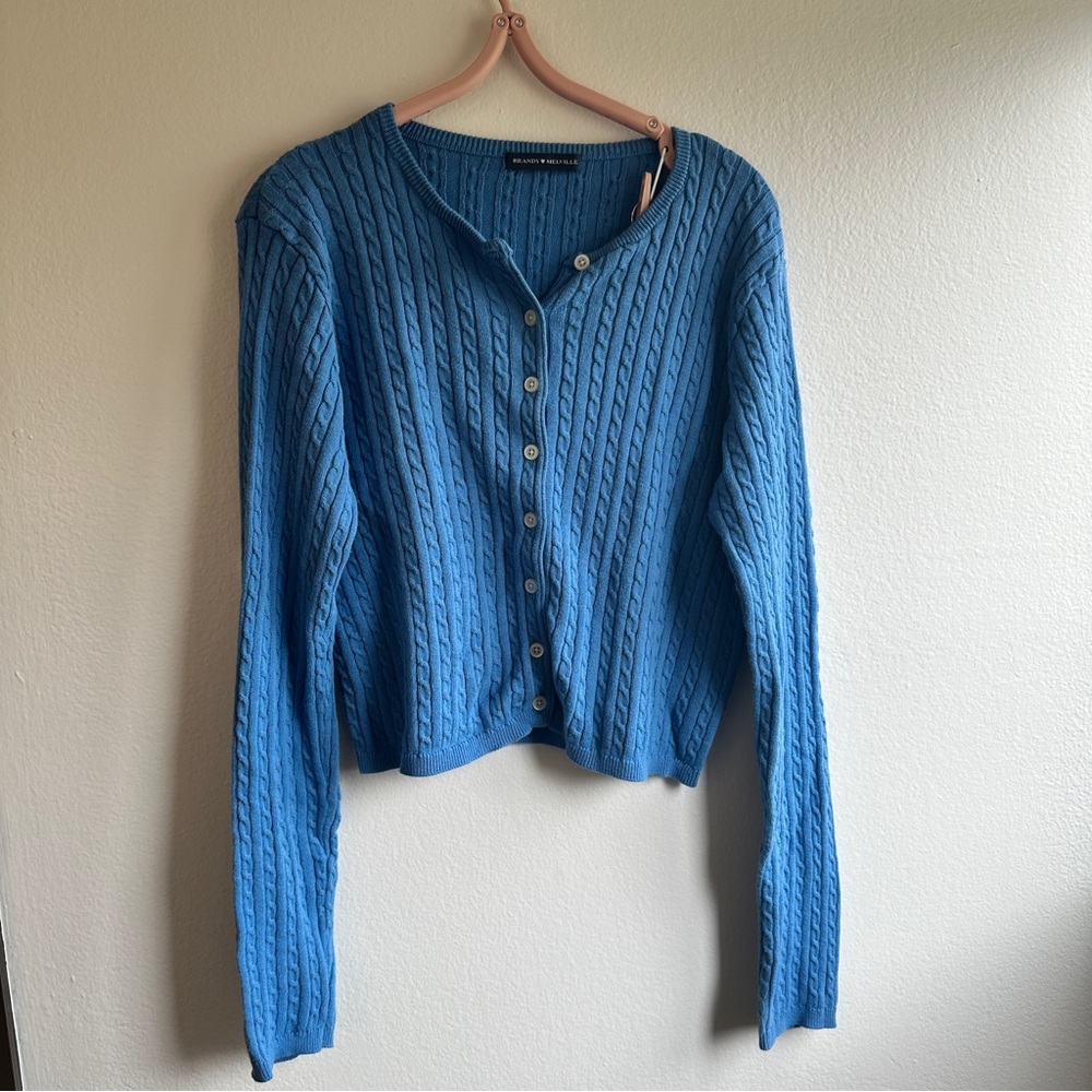 Rare electric blue Brandy Melville button up cable knit Zoe cardigan